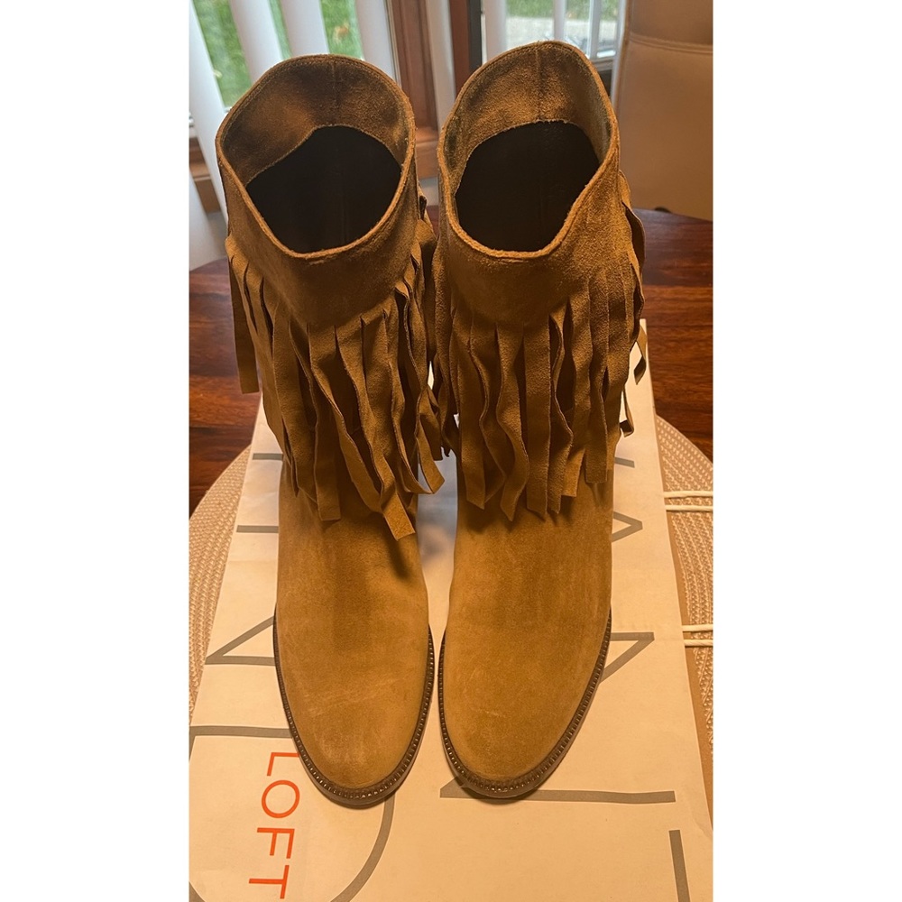 Authentic Burberry Women's Light Brown Suede Norland Fringed Check Boot Size 39